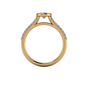 Bague solitaire serti clos diamant ovale avec pavage or jaune (AL009O)