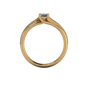 Bague solitaire asymétrique diamant émeraude avec pavage or jaune (AL010E)