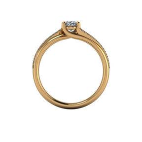 Bague solitaire asymétrique diamant ovale avec pavage or jaune (AL010O)