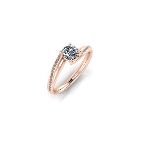 Bague solitaire asymétrique diamant rond avec pavage or rose (AL010R)