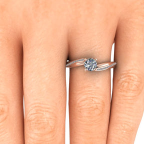 Bague solitaire asymétrique diamant rond avec pavage or rose (AL010R)