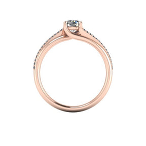 Bague solitaire asymétrique diamant rond avec pavage or rose (AL010R)