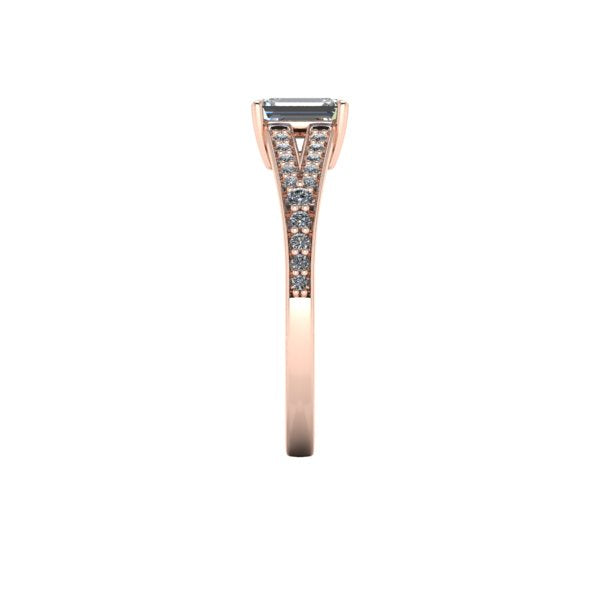 Bague solitaire diamant émeraude avec split et pavage or rose (AL011E)