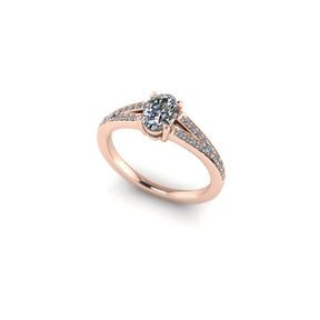 Bague solitaire diamant ovale avec split et pavage or rose (AL011O)