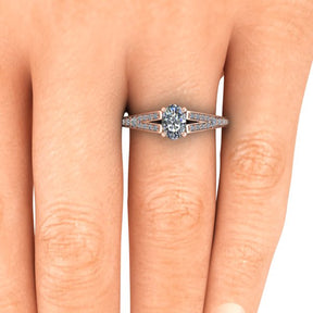 Bague solitaire diamant ovale avec split et pavage or rose (AL011O)