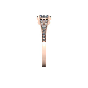 Bague solitaire diamant ovale avec split et pavage or rose (AL011O)