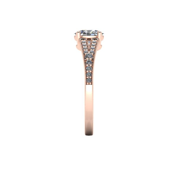 Bague solitaire diamant ovale avec split et pavage or rose (AL011O)