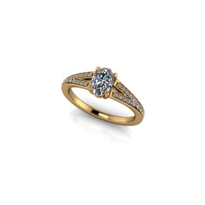 Bague solitaire diamant ovale avec split et pavage or jaune (AL011O)