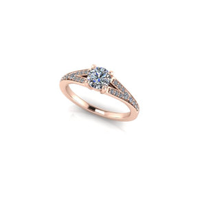 Bague solitaire diamant rond avec split et pavage or rose (AL011R)