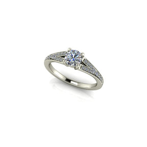 Bague solitaire diamant rond avec split et pavage or blanc (AL011R)