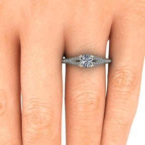 Bague solitaire diamant rond avec split et pavage or blanc (AL011R)