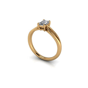 Bague solitaire diamant émeraude avec split or jaune (AL014E)