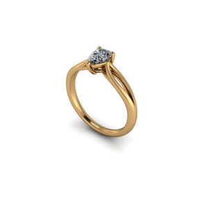 Bague solitaire diamant poire avec split or jaune (AL014P)