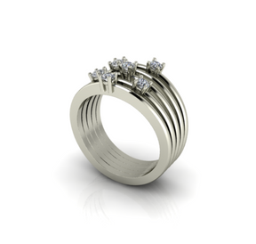 Bague multianneaux diamants ronds or blanc (AL019R)