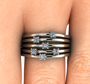 Bague multianneaux diamants ronds or blanc (AL019R)