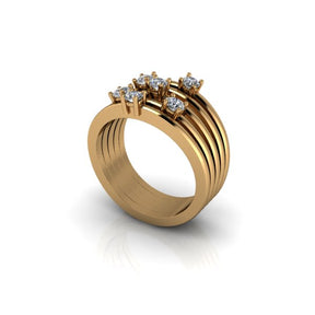 Bague multianneaux diamants ronds or jaune (AL019R)