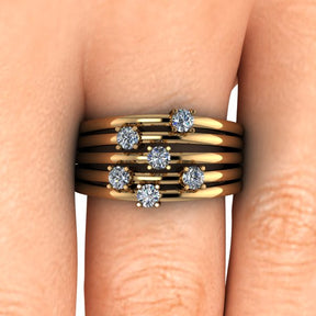 Bague multianneaux diamants ronds or jaune (AL019R)
