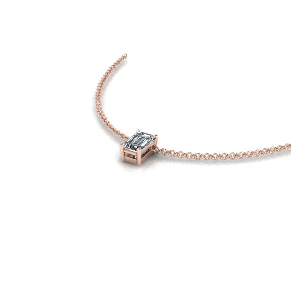 Pendentif solitaire diamant Émeraude griffes or rose (AL2001E)
