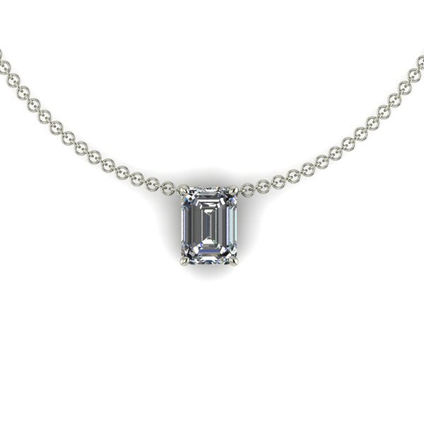 Pendentif solitaire diamant Émeraude griffes or blanc (AL2001E)