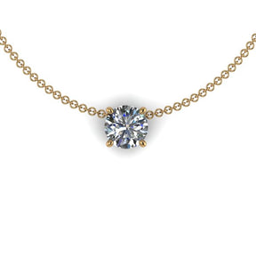 Pendentif solitaire diamant rond griffes or jaune (AL2001R)