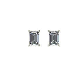 Boucle d'oreilles puce serti griffe Emeraude or blanc (AL3001E)