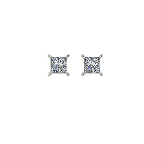 Boucle d'oreilles puce serti griffe Princesse or blanc (AL3001P)