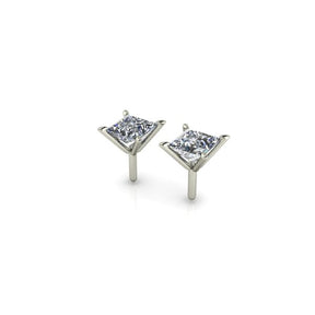 Boucle d'oreilles puce serti griffe Princesse or blanc (AL3001P)
