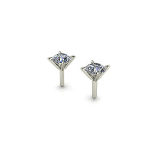 Boucle d'oreilles puce serti griffe Diamant rond or blanc (AL3001R)