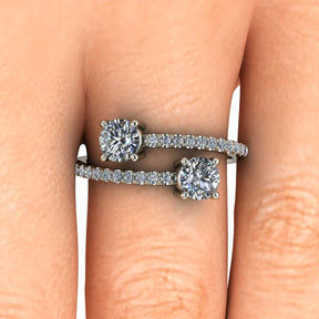 Bague toi & moi diamant rond avec pavage or blanc (AL021)
