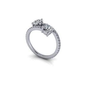 Bague toi & moi diamant rond avec pavage or blanc (AL021)